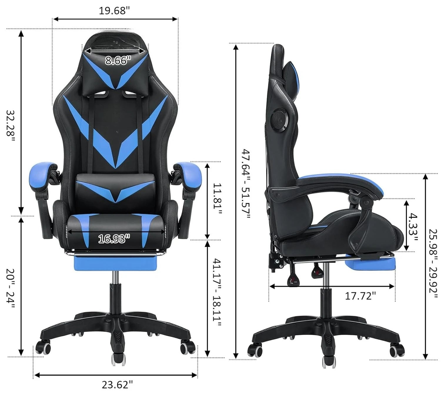 Gaming Chair Massage with Bluetooth Speakers and Led Lights Ergonomic Computer Gaming Chair with Footrest RGB Video, Customized