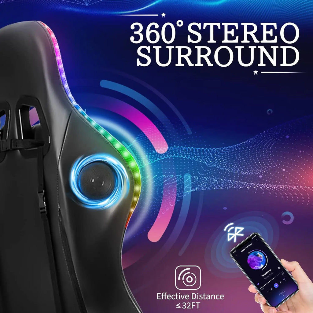 Gaming Chair Massage with Bluetooth Speakers and Led Lights Ergonomic Computer Gaming Chair with Footrest RGB Video, Customized