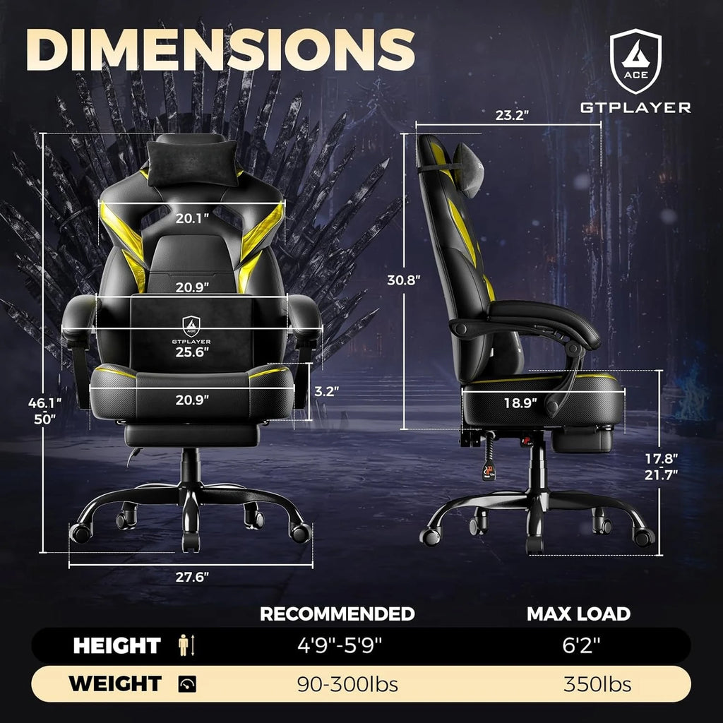 Big and Tall Gaming Chair for Adults, Ergonomic Office Chair with Footrest, Heavy Duty 350 lbs Capacity, High Back,, Customized